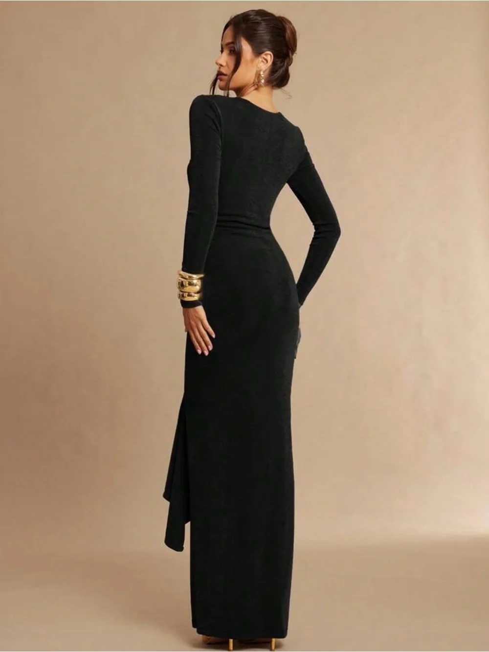 Black Long Sleeve Twist Front Maxi Dress - Picture 2 of 5